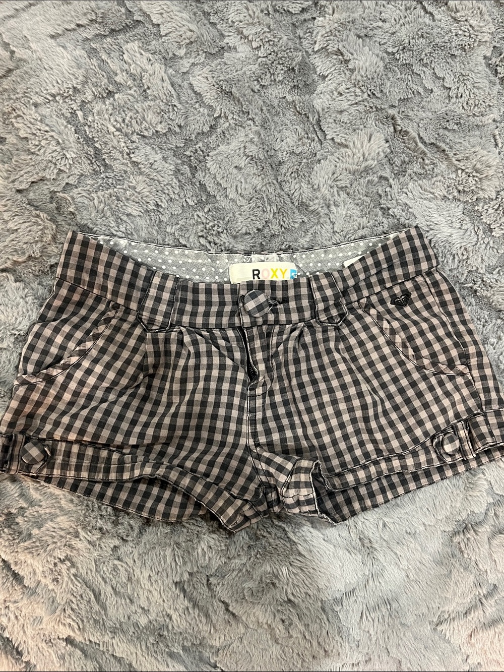 Roxy Black & Tan Gingham Shortie Shorts